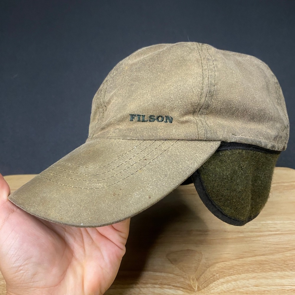 Filson Tin Cloth Insulated Cap Men One Size Brown Waxed Earflaps Reg Bill Hat